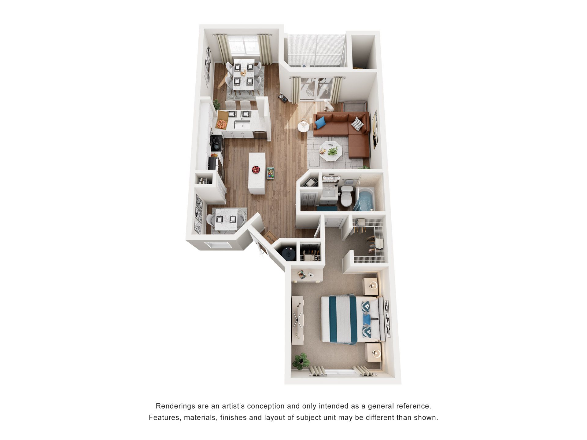 Floor plan for 1 bed, 1 bath, 860 sqft